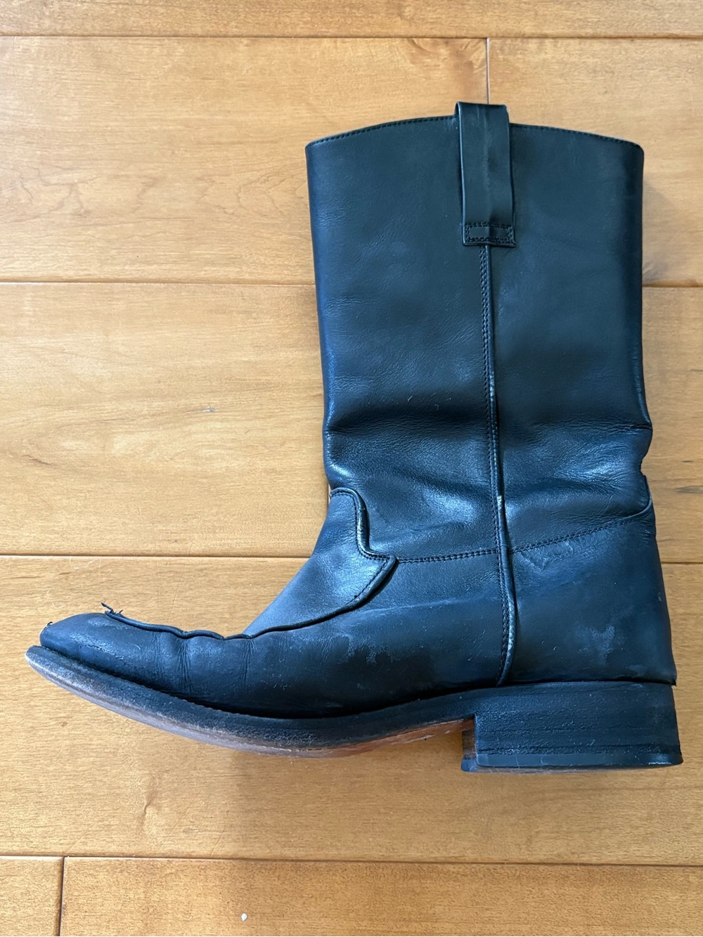 Jil Sander Black Leather Women's Western Mid-Calf Boot